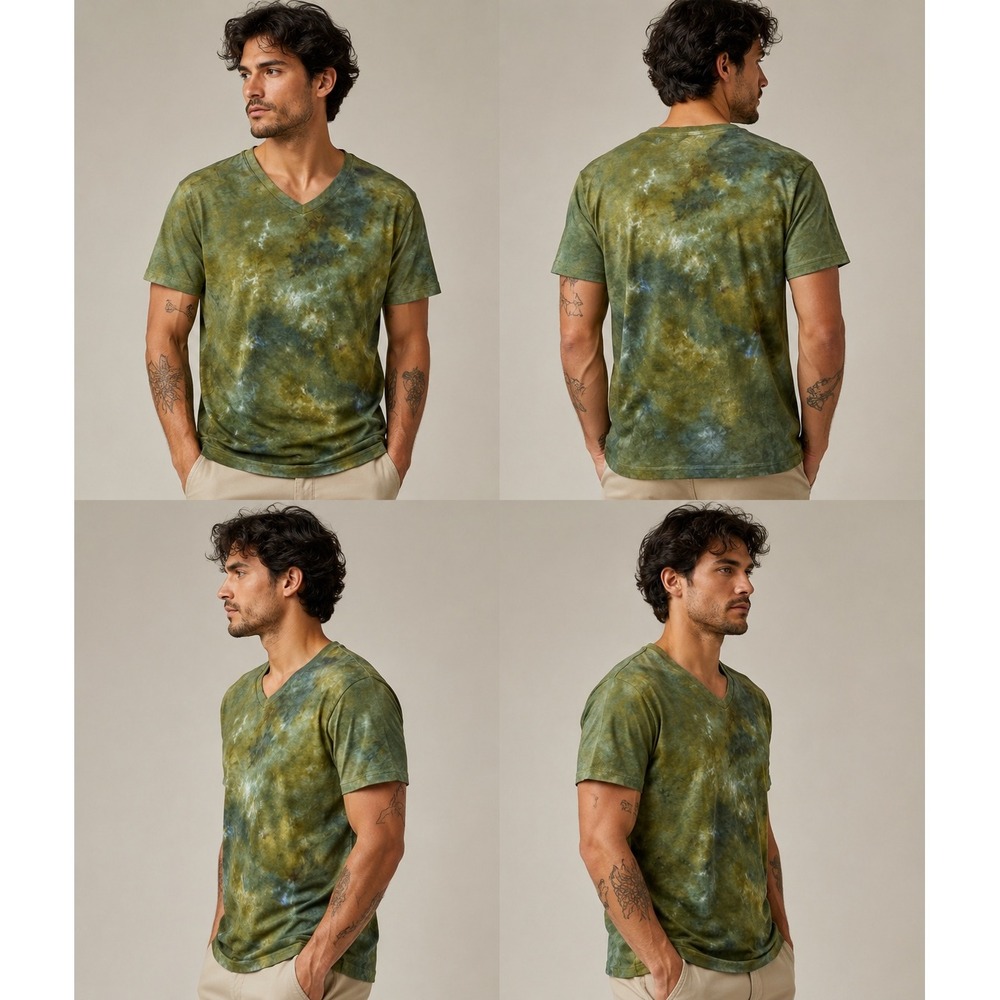 James Perse Relaxed V-Neck Tie Dye Tee Green Earth Tone Size 2 Custom OOAK